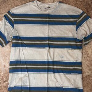 Jack & Jones Men's Cotton T-shirt w/ Blue & Grey Stripes on White, XL